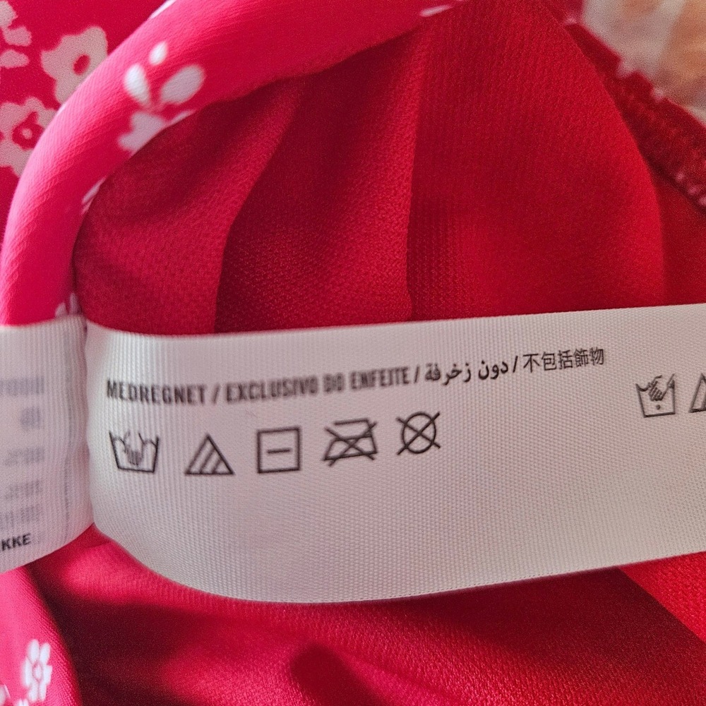 Hollister Swim Red Floral Bikini Set Knot Front Top S High Waist V Cut Bottom M - Picture 5 of 7